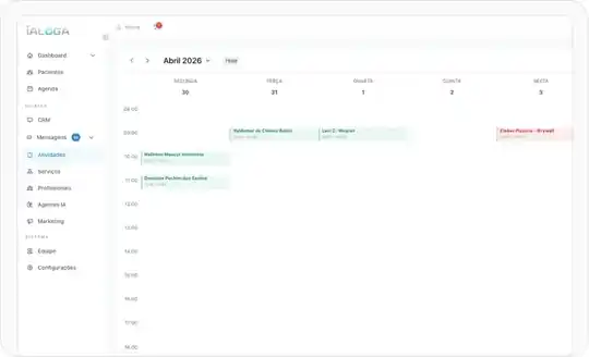 Agenda da IALOGA com consultas por dia e por profissional na semana